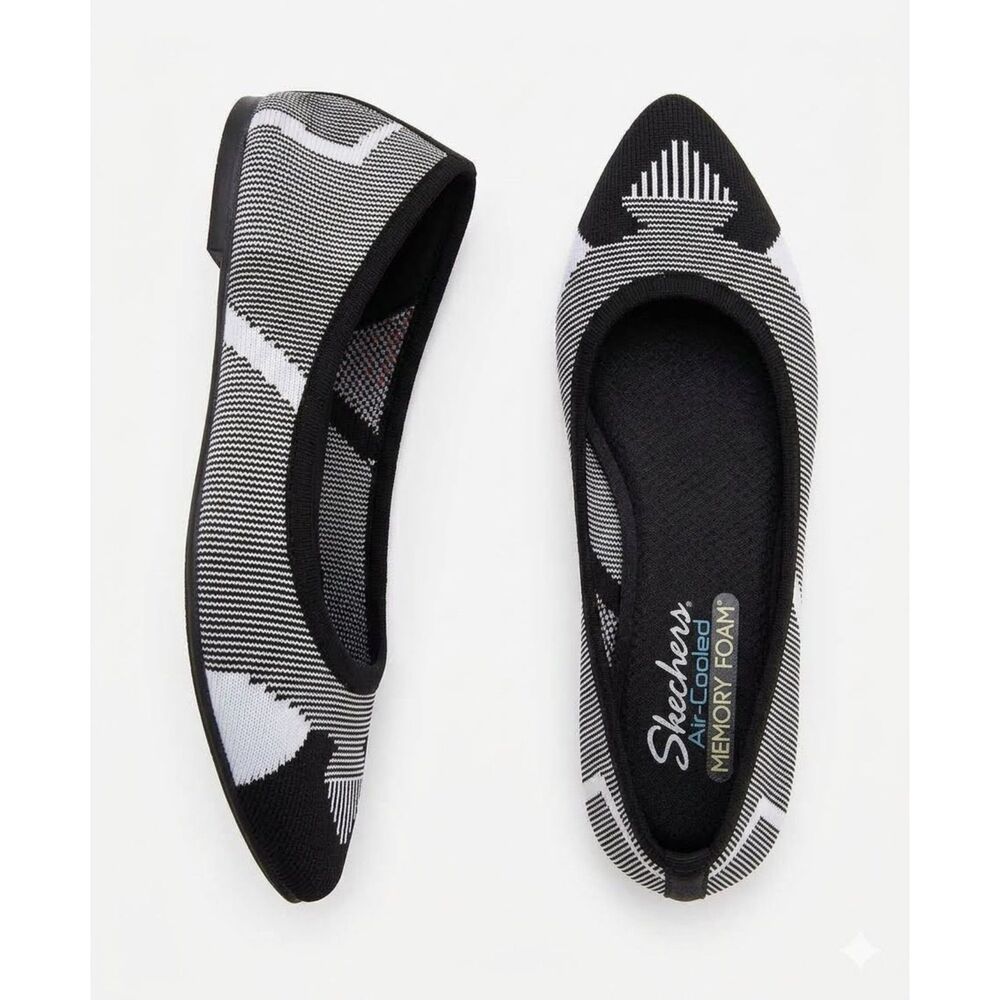 Skechers Flats Women’s 8 Black White Geometric Slip-On Loafers Casual